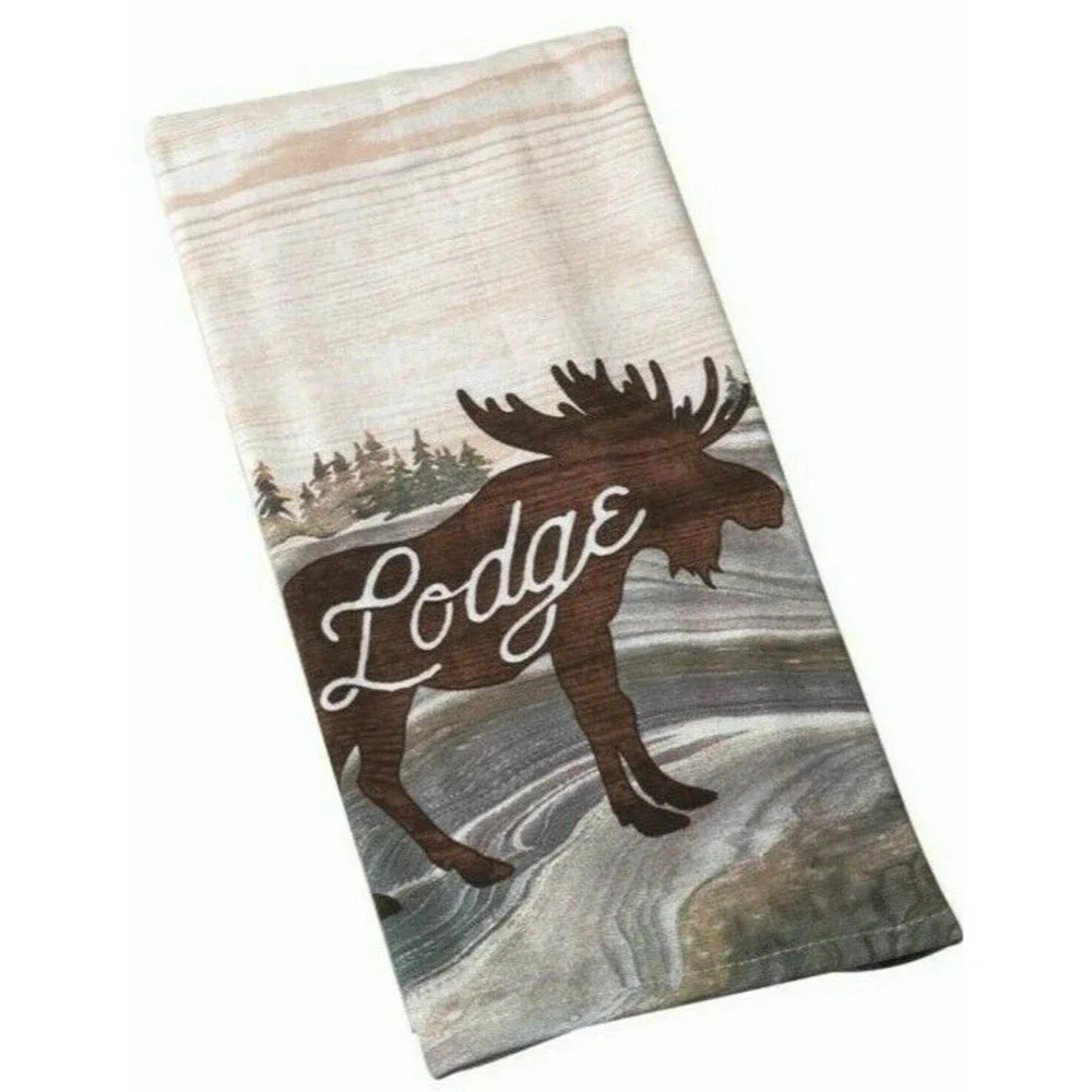 Moose Lodge Kitchen Dish Towels Set of 3 Cabin Country 100% Cotton 16x 26